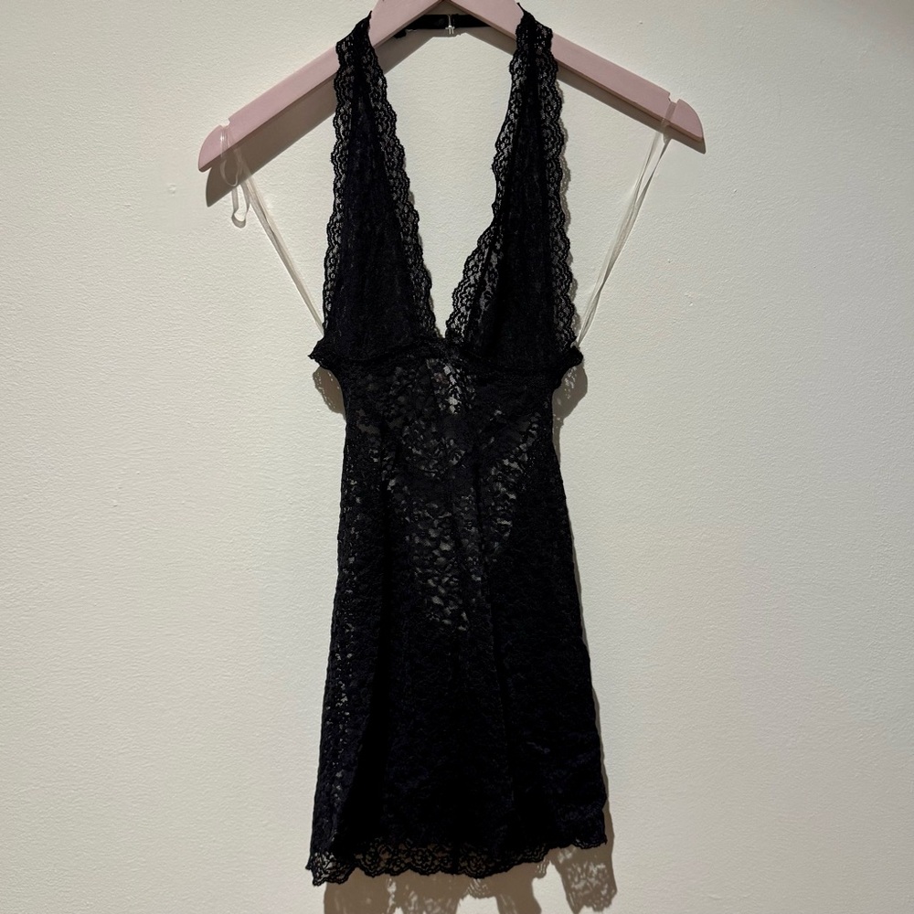 VICTORIA’S SECRET | NWT Black Lace Halter Nightgown Chemise Slip Dress S